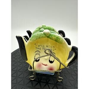 4 Vintage Tidy Tea Bag Holder Ceramic Set Napco Teapot Fruit Shape Hat W Stand